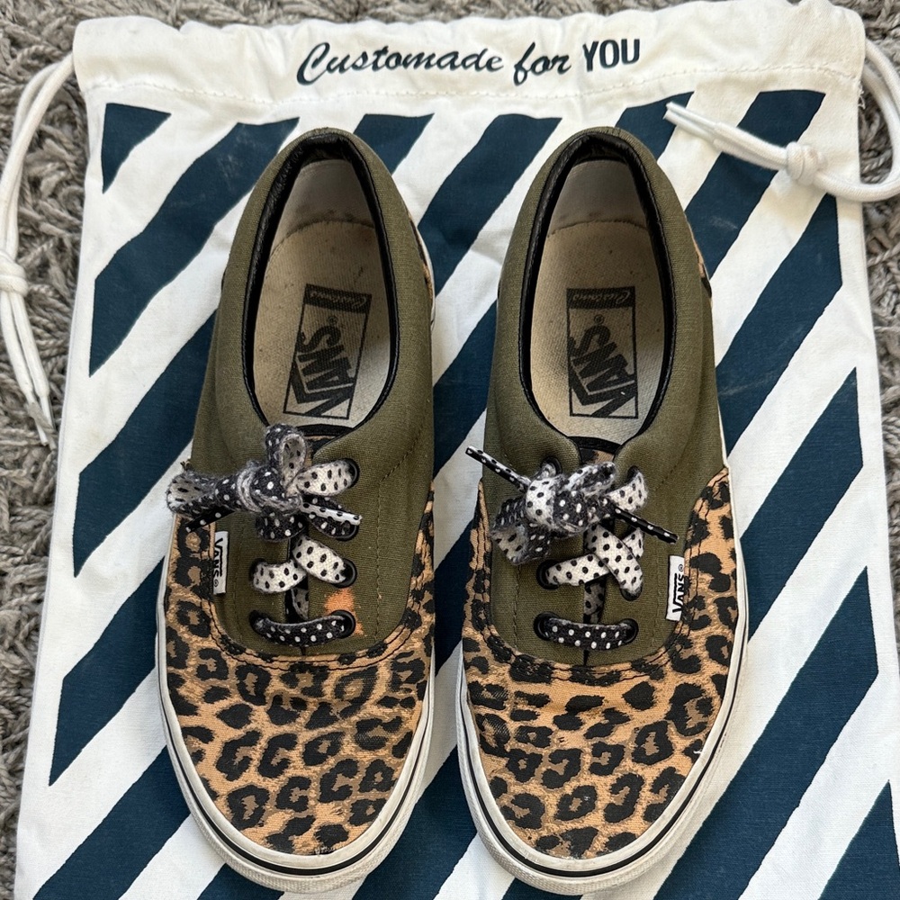 Vans CUSTOM Era Leopard Print Shoes - Green and Brown
